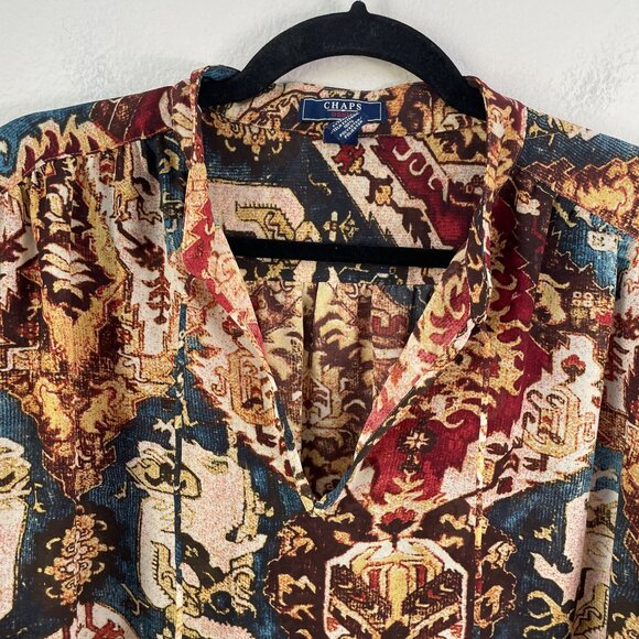 Chaps Denim Womens Plus 2X Boho 3/4 Sleeve Tunic Top Front Tie Neck Blouse - Picture 7 of 10